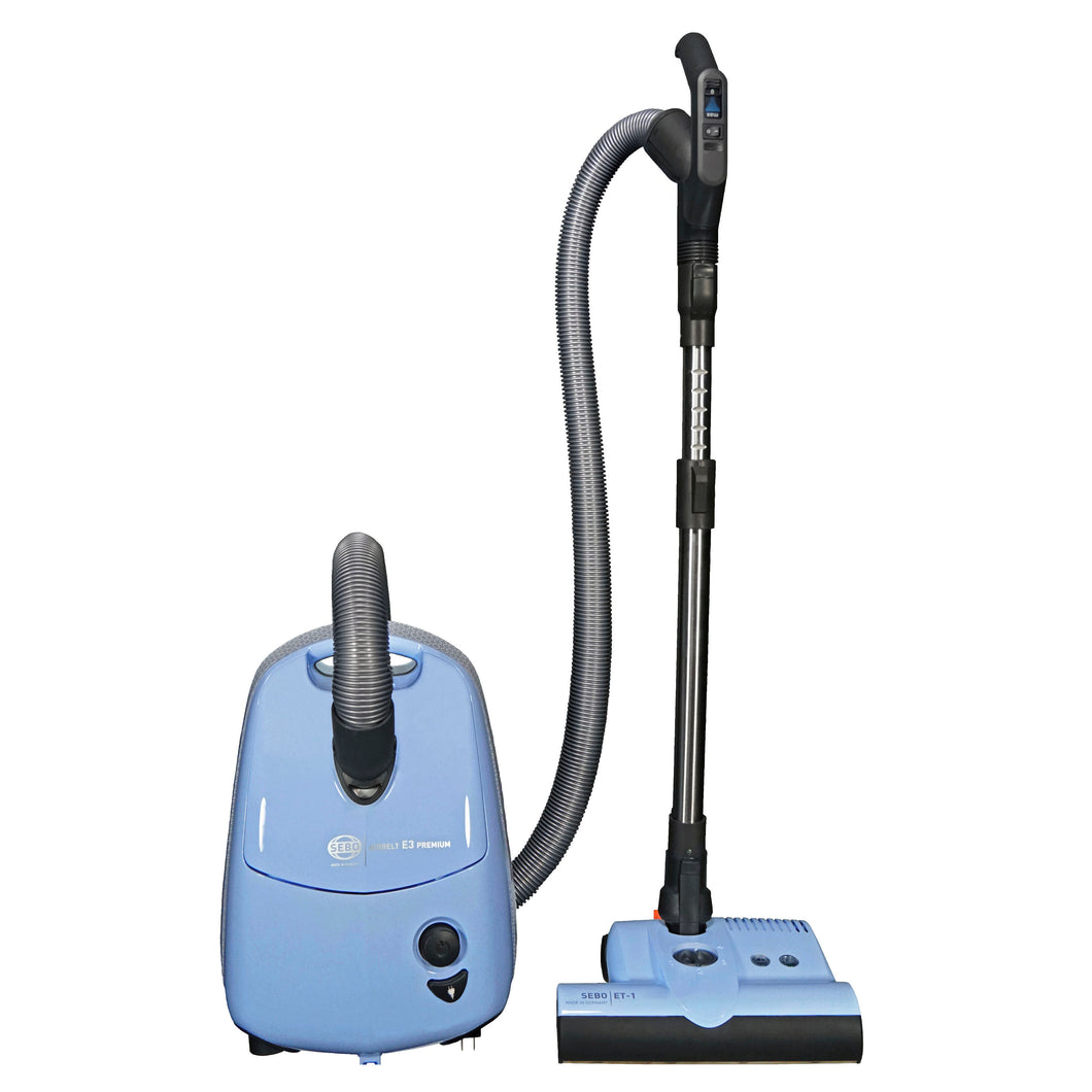Sebo E3 Premium canister with power head and parquet brush.  Includes Three-Step Hospital Grade Filtration