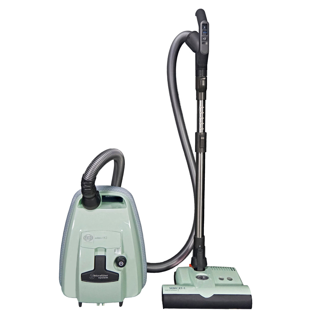 Sebo Airbelt K3 Premium canister with Power Head and parquet brush. Includes Three-Step Hospital Grade Filtration